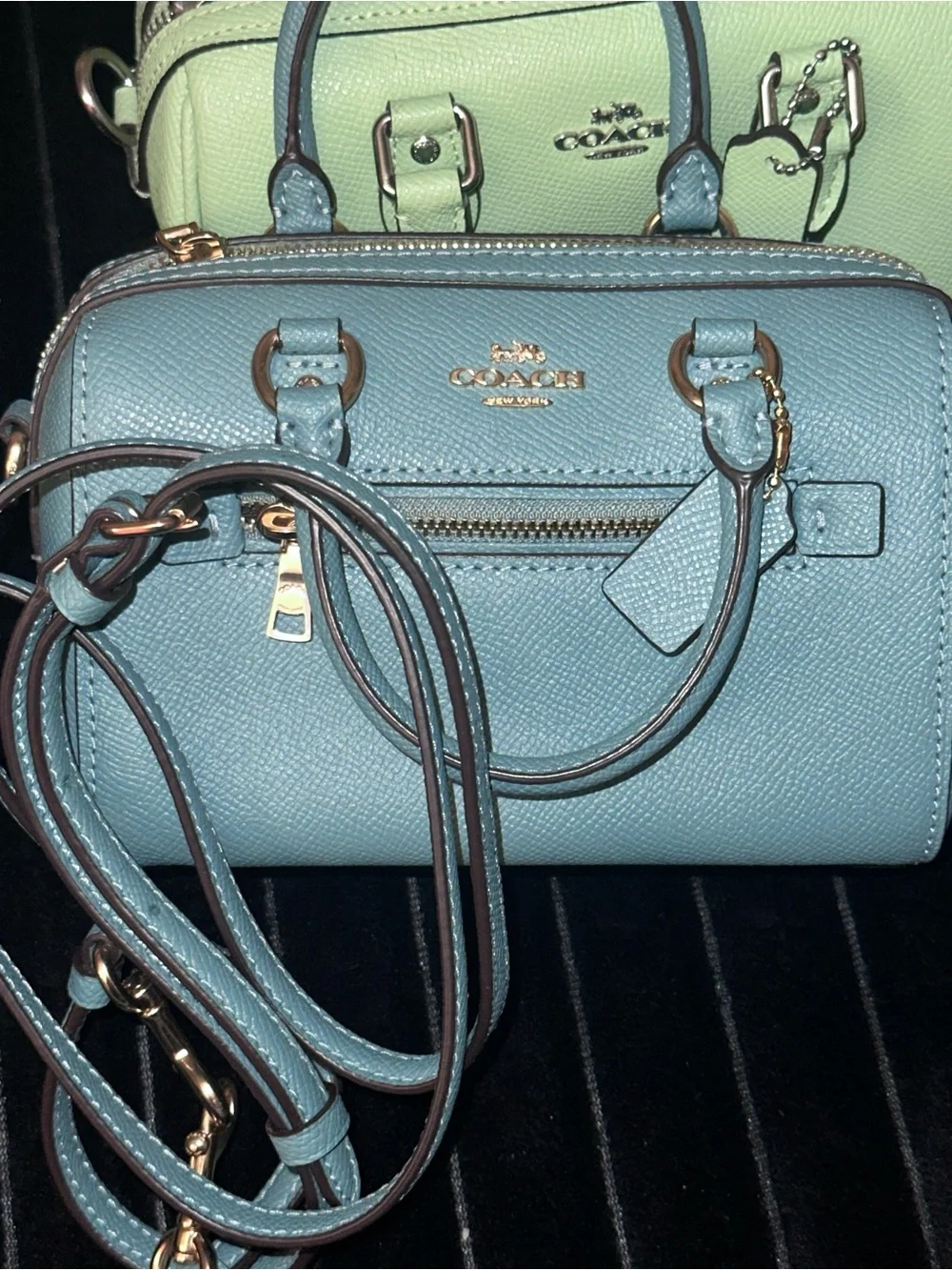 COACH Mini Satchel in Sky Blue with Mint Accent